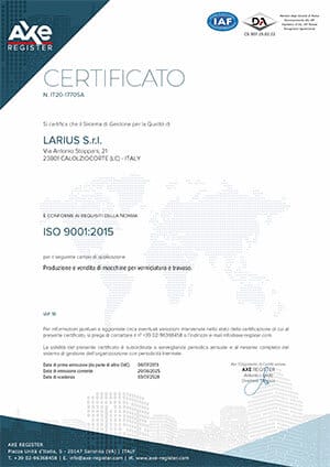 Certificato Larius Srl It20 17705a R4 2025 Certificato Larius Srl It20 17705a R4 2025